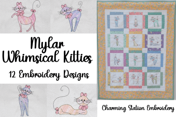 Mylar Whimsical Kitties for Holiday Embroidery Projects